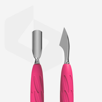 Staleks Manicure pusher with silicone handle “Gummy” UNIQ 10 TYPE 3 (narrow rounded pusher + hatchet)