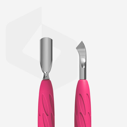Staleks Manicure pusher with silicone handle “Gummy” UNIQ 10 TYPE 4.2 (narrow rounded pusher + bent blade)