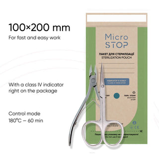 MicroStop ECO Dry Heat Sterilization Pouches with class 4 indicator Kraft Bags 100×200 mm (100 pcs) Sterilization Pouches MicroSTOP 
