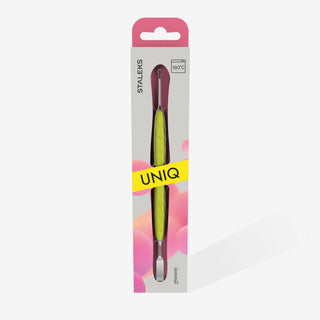 Staleks Manicure pusher with yellow silicone handle “Gummy” UNIQ 11 TYPE 1 (flat straight pusher + loop) Cuticle Pusher Staleks