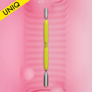 Staleks Manicure pusher with yellow silicone handle “Gummy” UNIQ 10 TYPE 1 (wide rounded pusher + narrow rounded pusher) Cuticle Pusher Staleks
