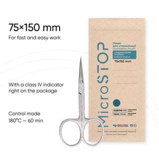 MicroStop ECO Sterilization Pouches with class 4 indicator Kraft Bags 75x150 mm (100 pcs)