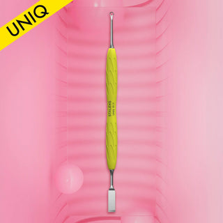 Staleks Manicure pusher with yellow silicone handle “Gummy” UNIQ 11 TYPE 1 (flat straight pusher + loop) Cuticle Pusher Staleks