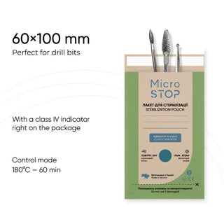 MicroStop ECO Dry Heat Sterilization Pouches with class 4 indicator Kraft Bags 60x100 mm (100 pcs) Sterilization Pouches MicroSTOP 