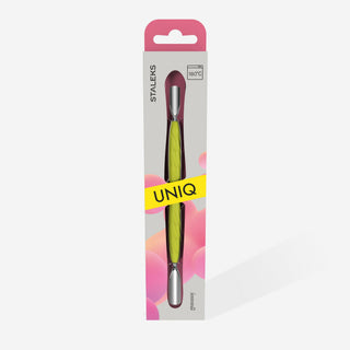 Staleks Manicure pusher with yellow silicone handle “Gummy” UNIQ 10 TYPE 1 (wide rounded pusher + narrow rounded pusher) Cuticle Pusher Staleks