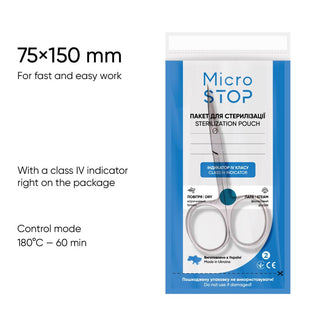 MicroStop PROzori Dry Heat Sterilization Pouches With Class 4 Indicator 75x150 mm (100 pcs) Sterilization Pouches MicroSTOP 