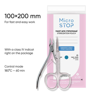 MicroStop Dry Heat Sterilization Pouches with class 4 indicator 100x200 mm (100 pcs) Sterilization Pouches MicroSTOP 