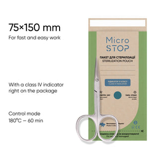 MicroStop ECO Dry Heat Sterilization Pouches with class 4 indicator Kraft Bags 75x150 mm (100 pcs) Sterilization Pouches MicroSTOP 