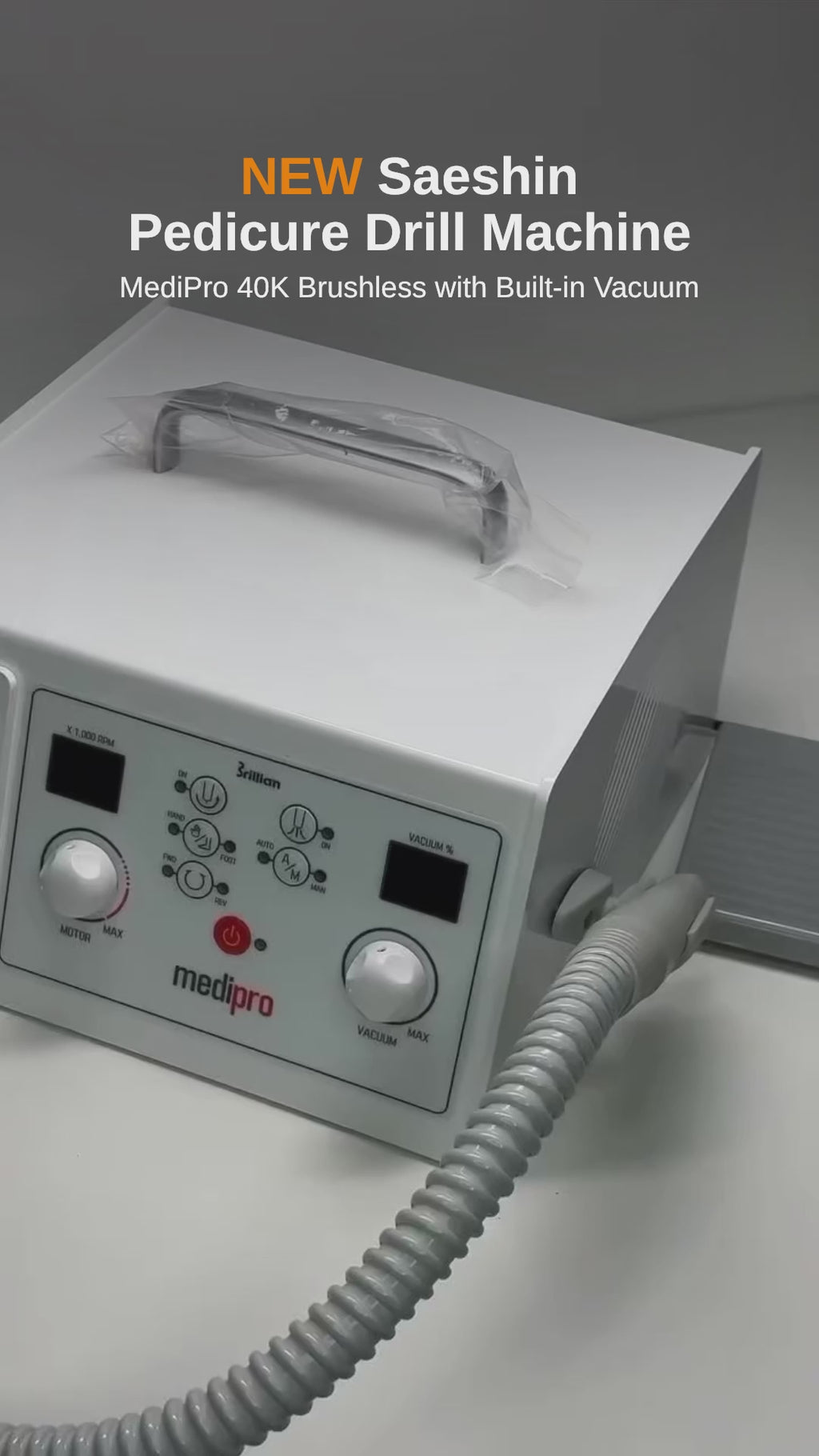 Saeshin Pedicure Drill Machine MediPro 40K RPM Brusheless with built-in vacuum Drill machine Saeshin