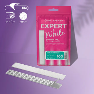 Staleks Disposable white files for straight nail file on a soft foam layer EXPERT 20 | 100 grit (30 pcs)