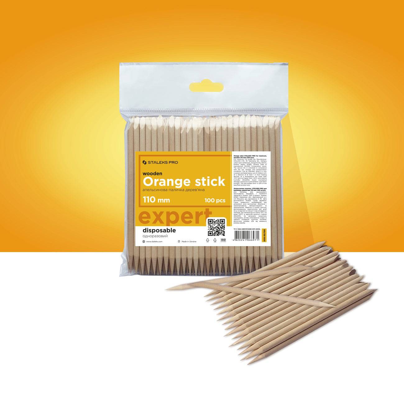 Staleks Orange stick for manicure, wooden (100 pcs) - F.O.X Nails USA